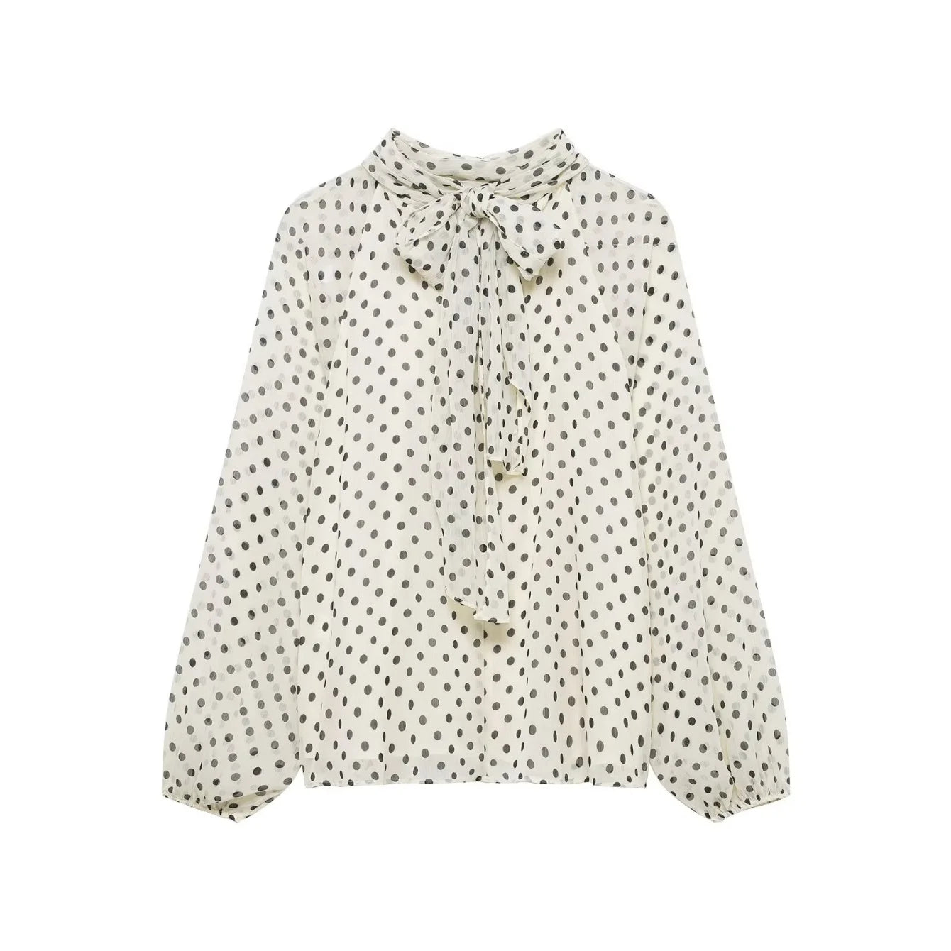 Blusa com Estampado de Bolinhas – Elegante com Laço e Manga Comprida