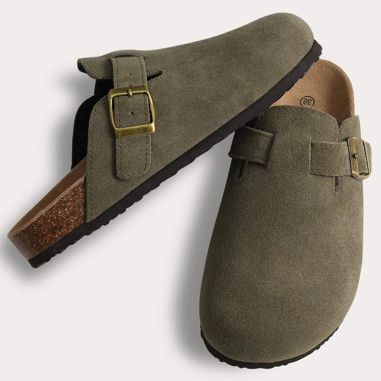 Mules de Corticão e Camurça – Tamancos Confortáveis com Suporte para o Arco