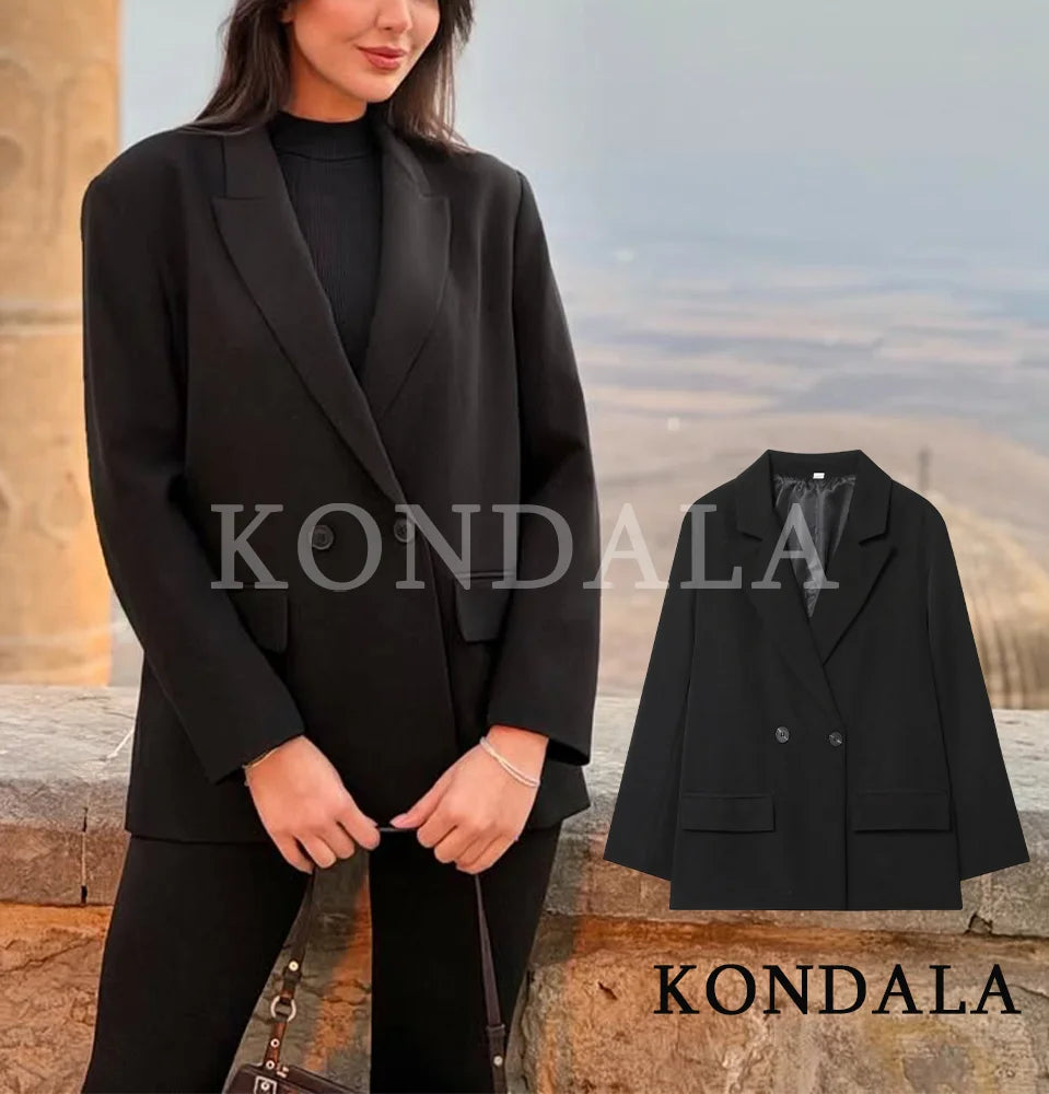 Blazer de Abotoamento Duplo – Estilo Vintage e Elegante para Escritório