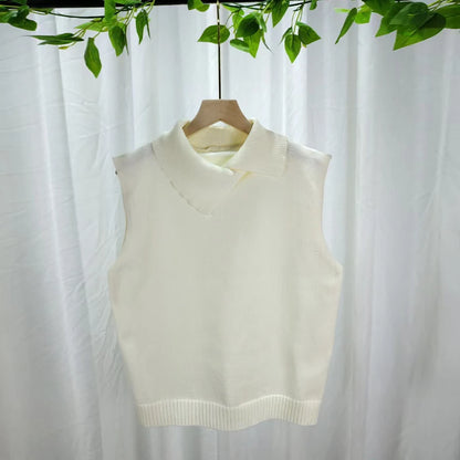 Colete de Malha Estilo Coreano – Casual sem Mangas com Gola