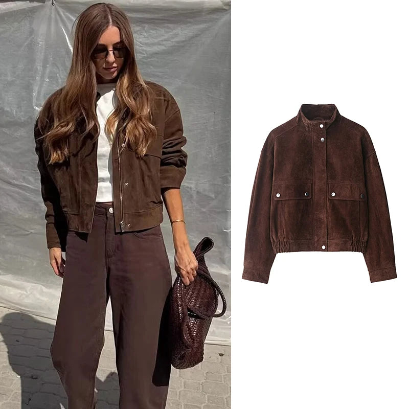 Jaqueta de Outono Feminina – Casaco Folgado e Elegante com Bolsos