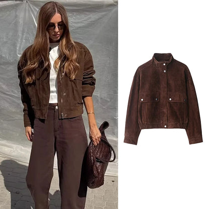 Jaqueta de Outono Feminina – Casaco Folgado e Elegante com Bolsos
