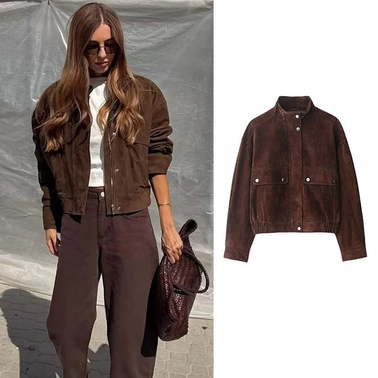 Jaqueta de Outono Feminina – Casaco Folgado e Elegante com Bolsos