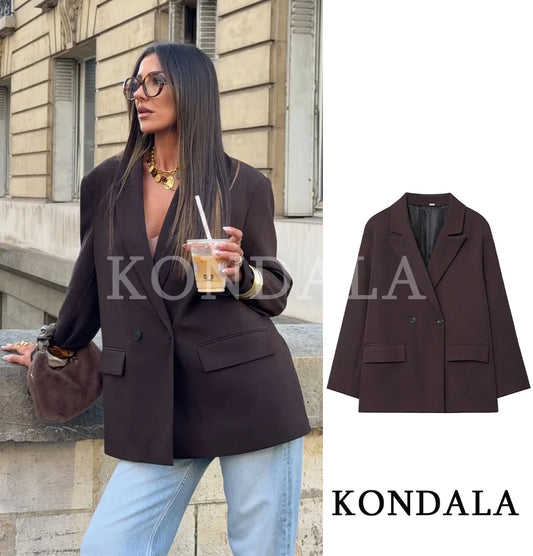 Blazer de Abotoamento Duplo – Estilo Vintage e Elegante para Escritório