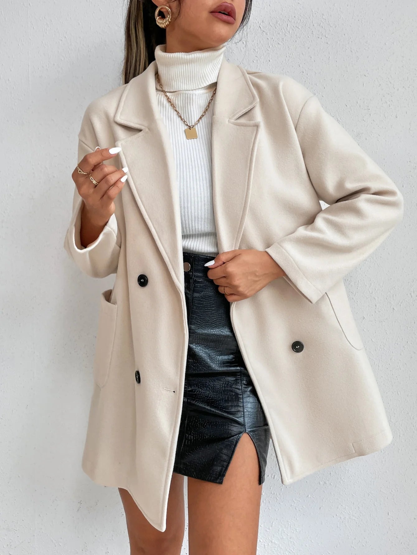 Casaco de Lã de Comprimento Médio – Estilo Coreano Slim Fit