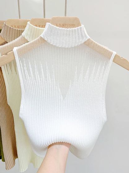 Tank Top de Malha Estilo Y2K – Slim Fit sem Mangas com Recortes