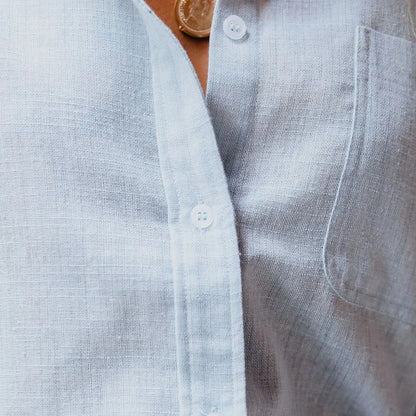 Camisa de Algodão e Linho – Blusa Elegante de Manga Comprida