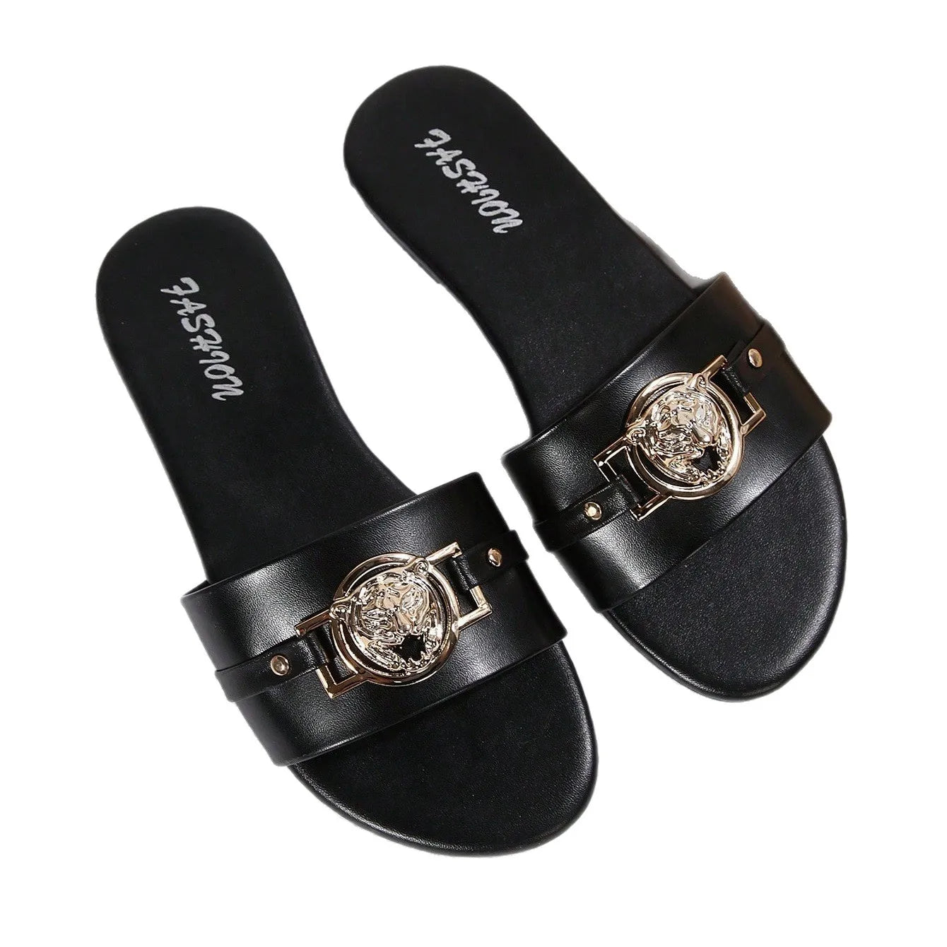Sandálias Femininas Versáteis Estilo Leão com Detalhe em Metal