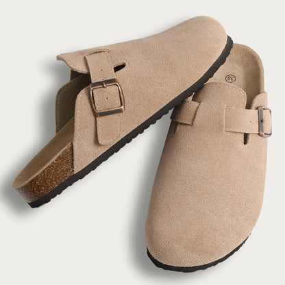 Mules de Corticão e Camurça – Tamancos Confortáveis com Suporte para o Arco