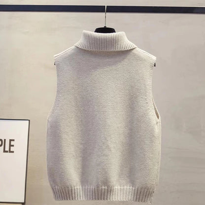 Colete de Malha Estilo Coreano – Casual sem Mangas com Gola