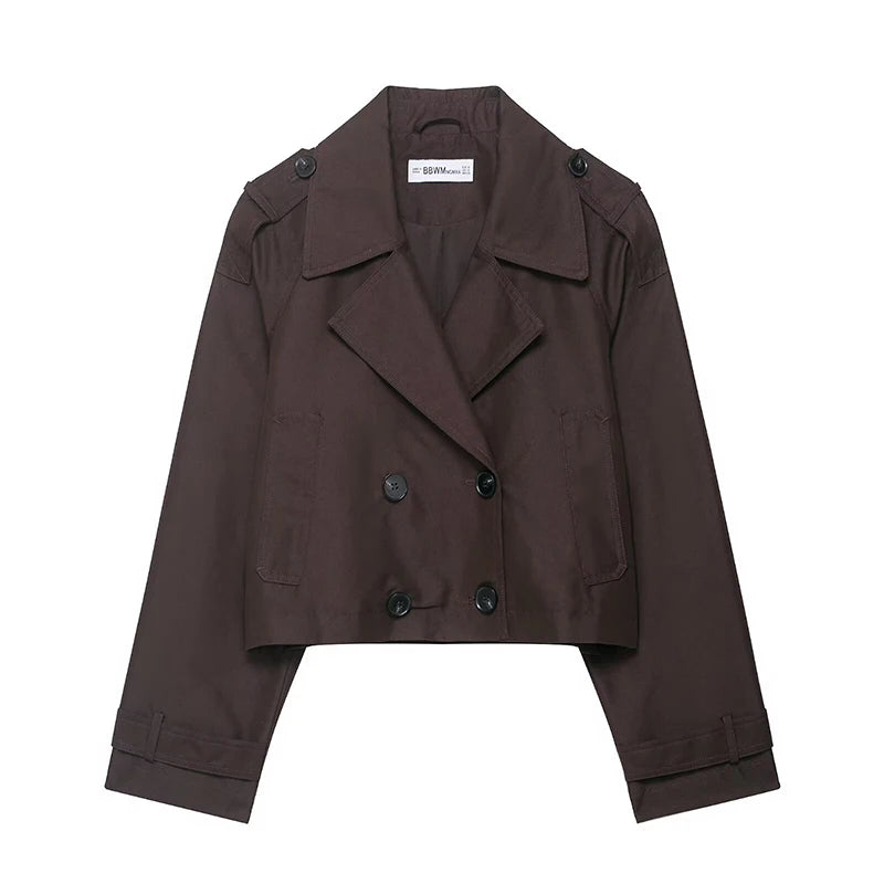 Trench Coat Curto de Abotoamento Duplo – Outerwear Vintage e Chic