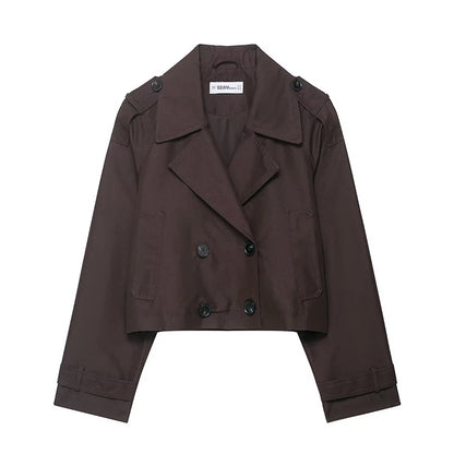 Trench Coat Curto de Abotoamento Duplo – Outerwear Vintage e Chic