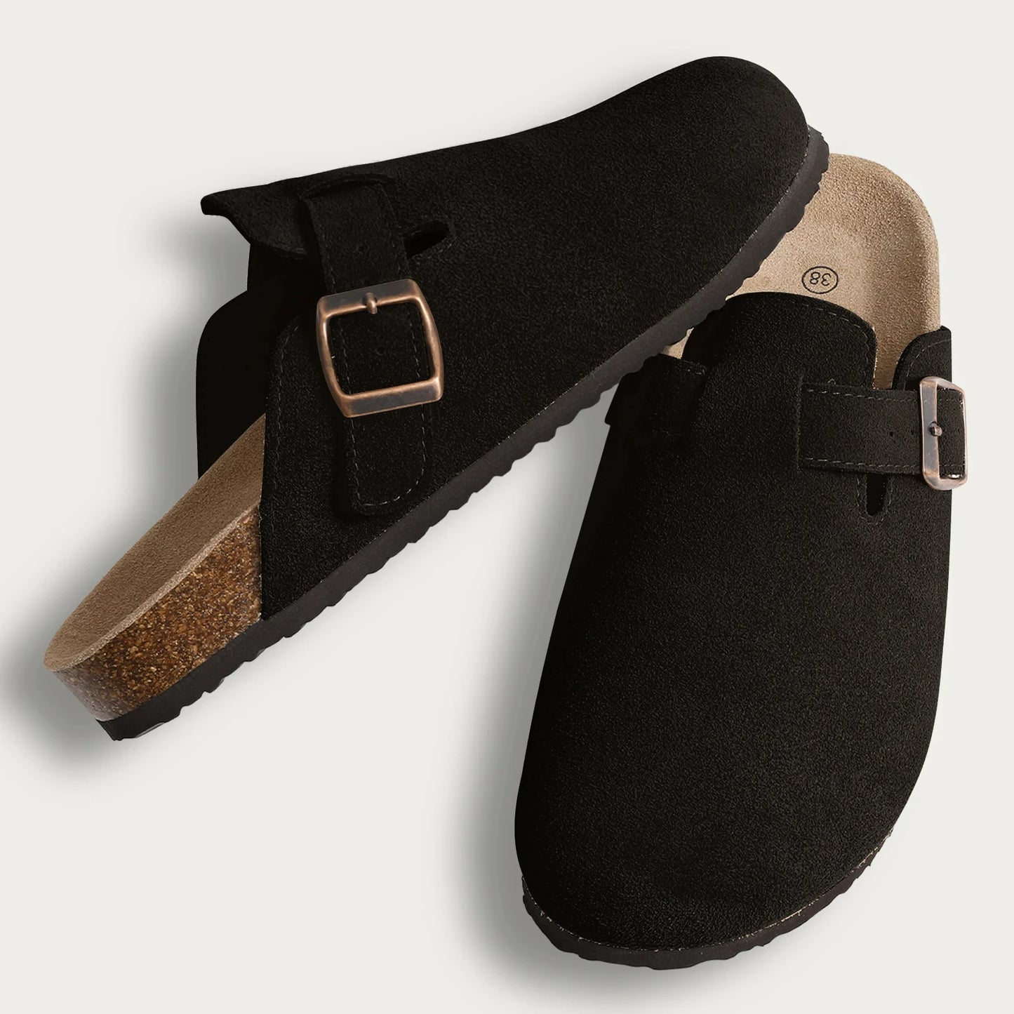 Mules de Corticão e Camurça – Tamancos Confortáveis com Suporte para o Arco