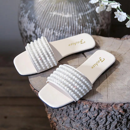 Chinelos Femininos de Verão Bico Quadrado em Couro exclusivo