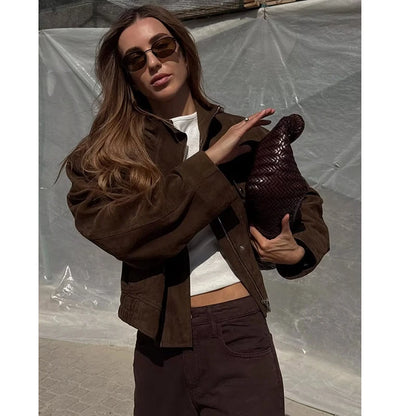 Jaqueta de Outono Feminina – Casaco Folgado e Elegante com Bolsos