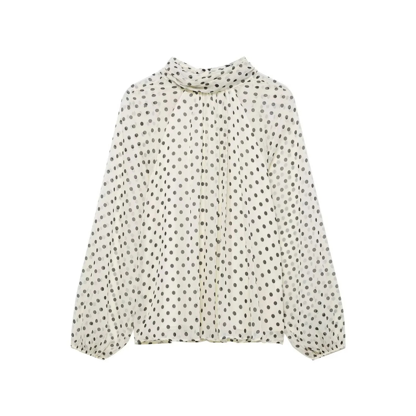 Blusa com Estampado de Bolinhas – Elegante com Laço e Manga Comprida