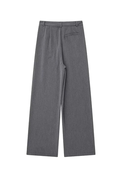 Calças femininas vintage de cintura alta com fecho frontal, corte reto e estilo chic.
