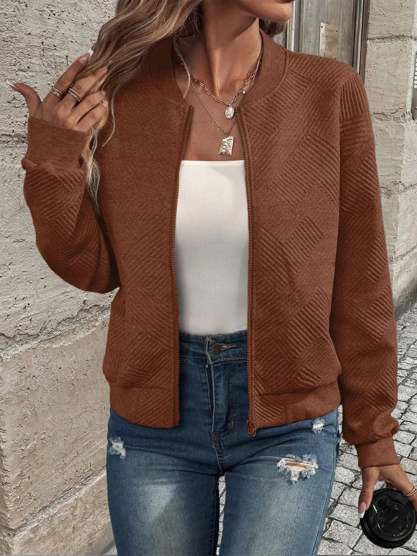 Jaqueta Casual Feminina Simples e Sofisticada – Gola Baseball com Fecho