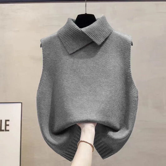 Colete de Malha Estilo Coreano – Casual sem Mangas com Gola