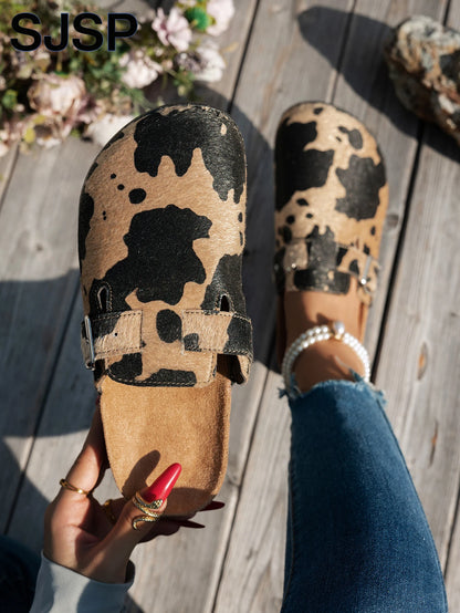 Mules Femininas Estampa Animal Leve e Casual