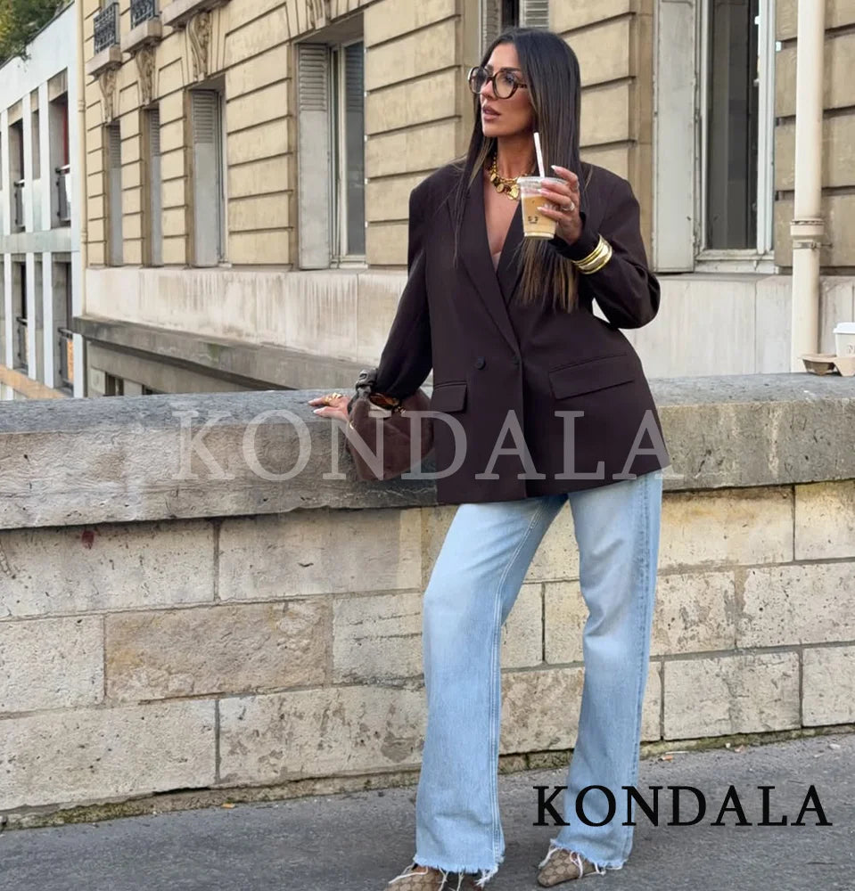 Blazer de Abotoamento Duplo – Estilo Vintage e Elegante para Escritório