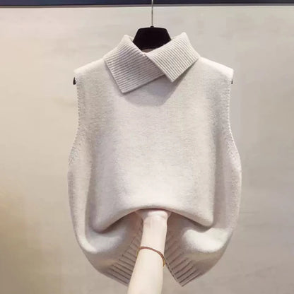 Colete de Malha Estilo Coreano – Casual sem Mangas com Gola