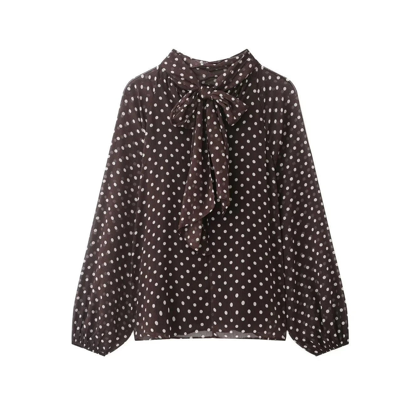 Blusa com Estampado de Bolinhas – Elegante com Laço e Manga Comprida