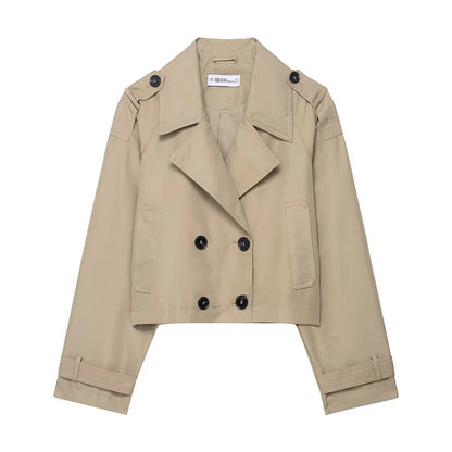 Trench Coat Curto de Abotoamento Duplo – Outerwear Vintage e Chic