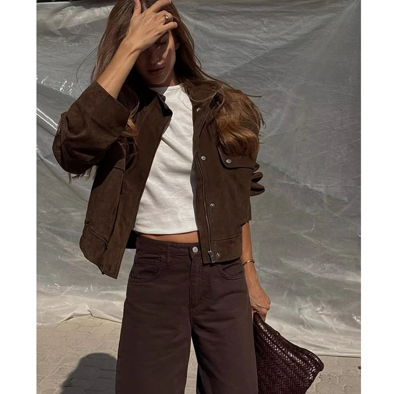 Jaqueta de Outono Feminina – Casaco Folgado e Elegante com Bolsos