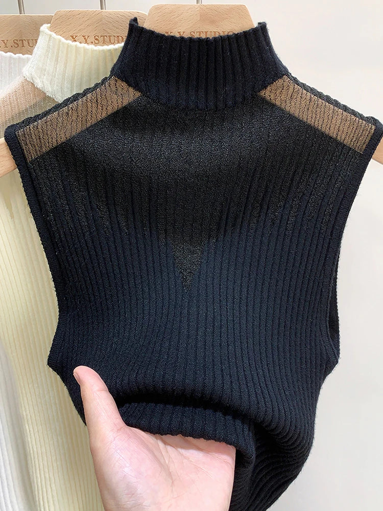 Tank Top de Malha Estilo Y2K – Slim Fit sem Mangas com Recortes