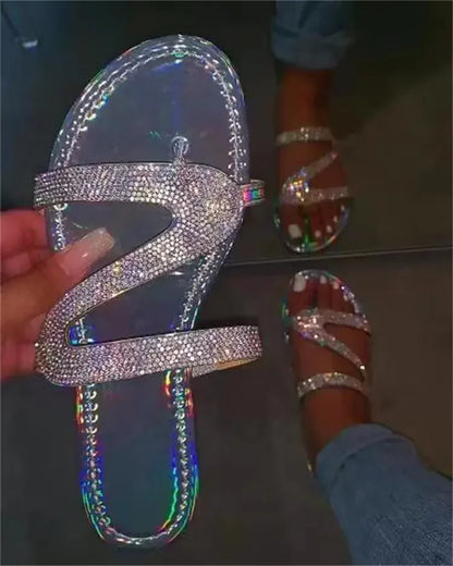 Sandálias Femininas de Verão com Strass Leves e Confortáveis para Verão