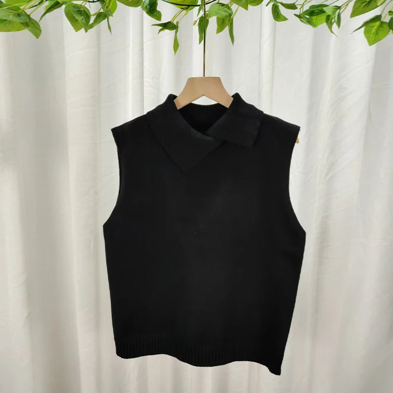 Colete de Malha Estilo Coreano – Casual sem Mangas com Gola