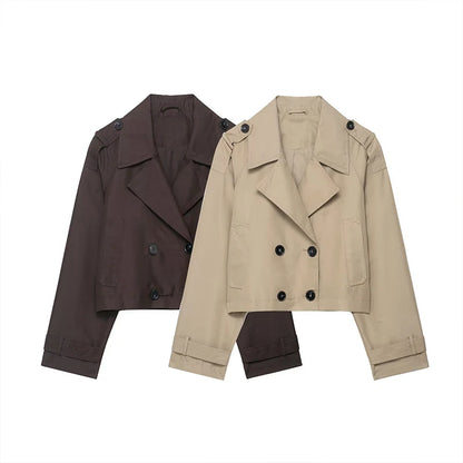 Trench Coat Curto de Abotoamento Duplo – Outerwear Vintage e Chic