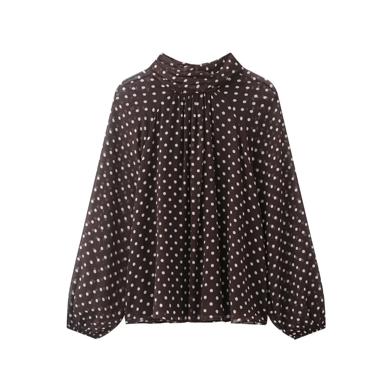 Blusa com Estampado de Bolinhas – Elegante com Laço e Manga Comprida