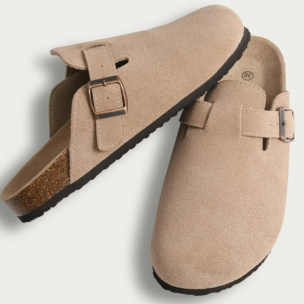 Mules de Corticão e Camurça – Tamancos Confortáveis com Suporte para o Arco