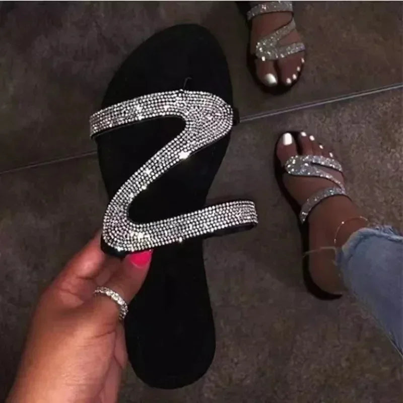 Sandálias Femininas de Verão com Strass Leves e Confortáveis para Verão