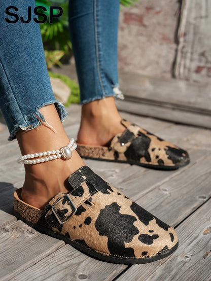 Mules Femininas Estampa Animal Leve e Casual