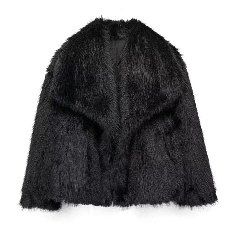 Casaco de Pelo Sintético Felpudo – Jaqueta Fofa para Outono/Inverno