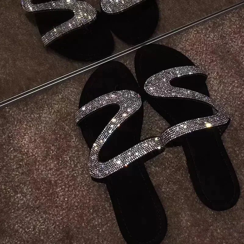 Sandálias Femininas de Verão com Strass Leves e Confortáveis para Verão