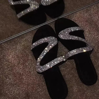 Sandálias Femininas de Verão com Strass Leves e Confortáveis para Verão