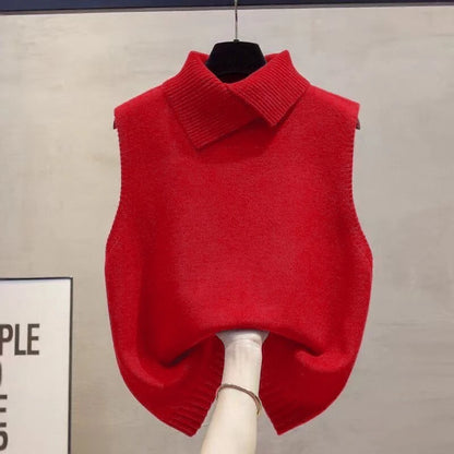 Colete de Malha Estilo Coreano – Casual sem Mangas com Gola