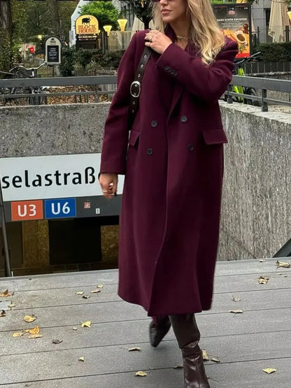 Casaco Bordeaux de Abotoamento Duplo – Jaqueta Elegante de Manga Comprida