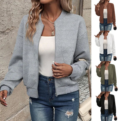 Jaqueta Casual Feminina Simples e Sofisticada – Gola Baseball com Fecho