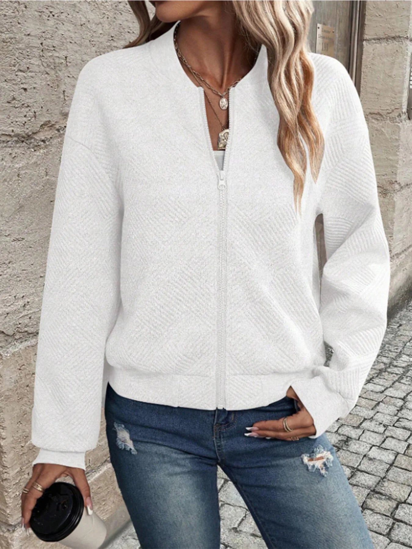 Jaqueta Casual Feminina Simples e Sofisticada – Gola Baseball com Fecho